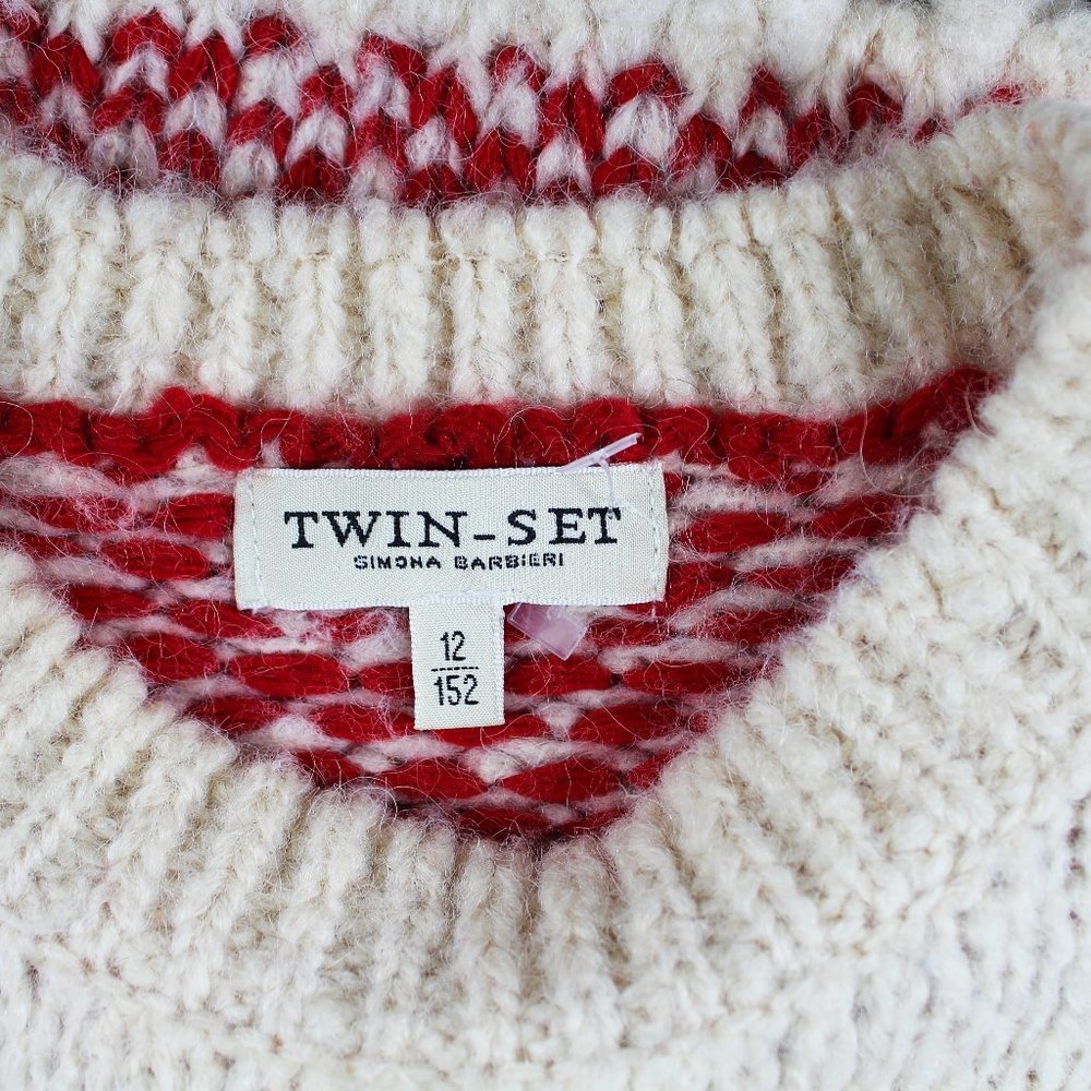 Twinset Simona Barbieri Poncho Floral Intarsia Knit Tie Sides Fringe Pullover - Picture 8 of 12